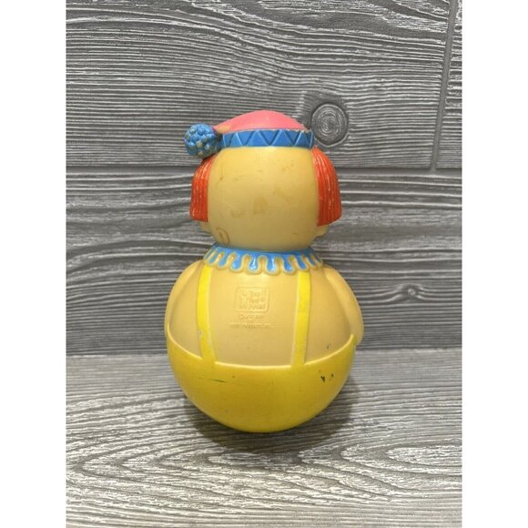 Vintage Roly Poly Baby Toy Yellow Clown Retro Nursery Decor Creepy Circus - Picture 3 of 8
